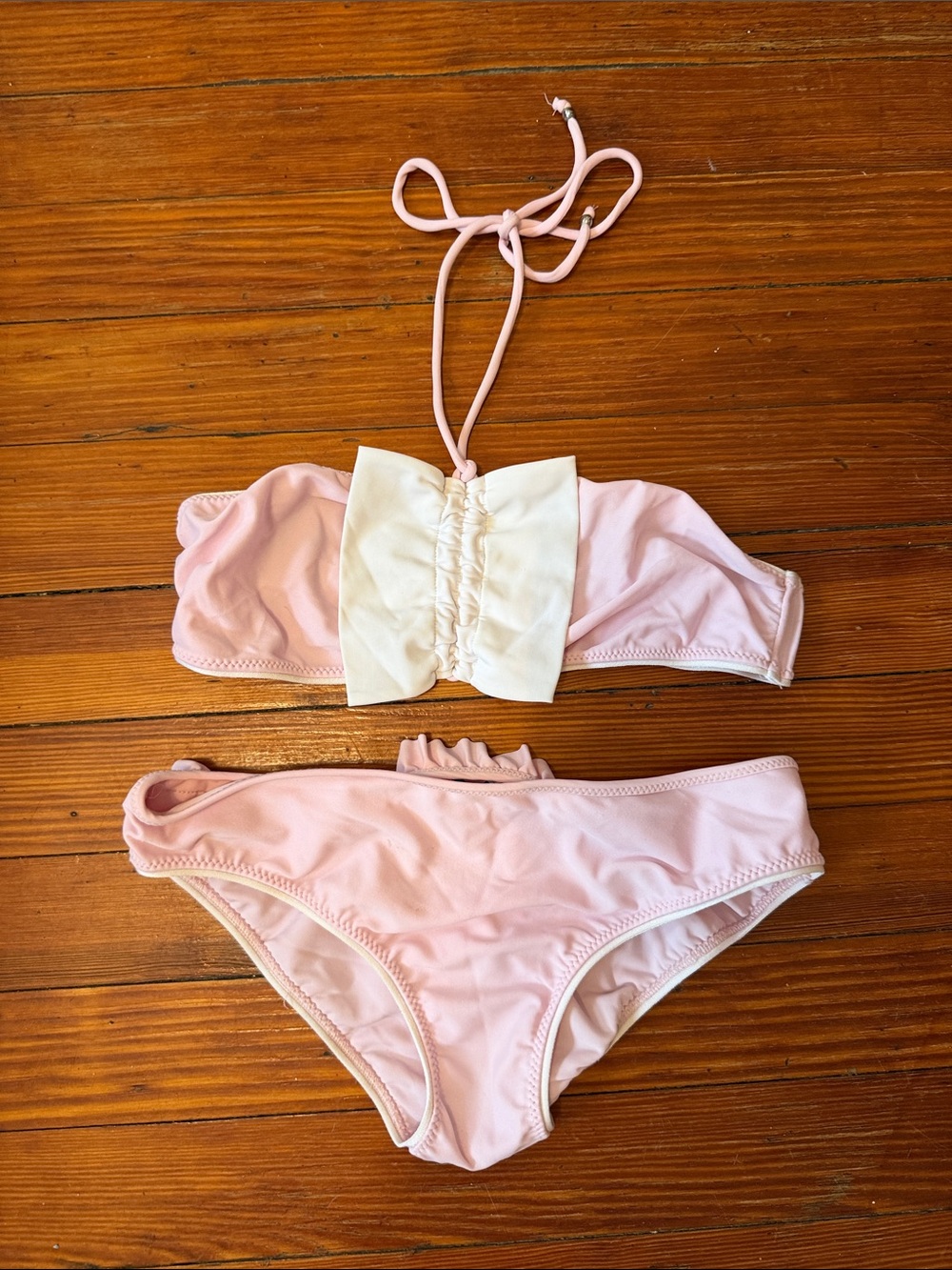 Authentic Miu Miu Pale Pink Bandeau Bikini with Cream Bow Detail size 40